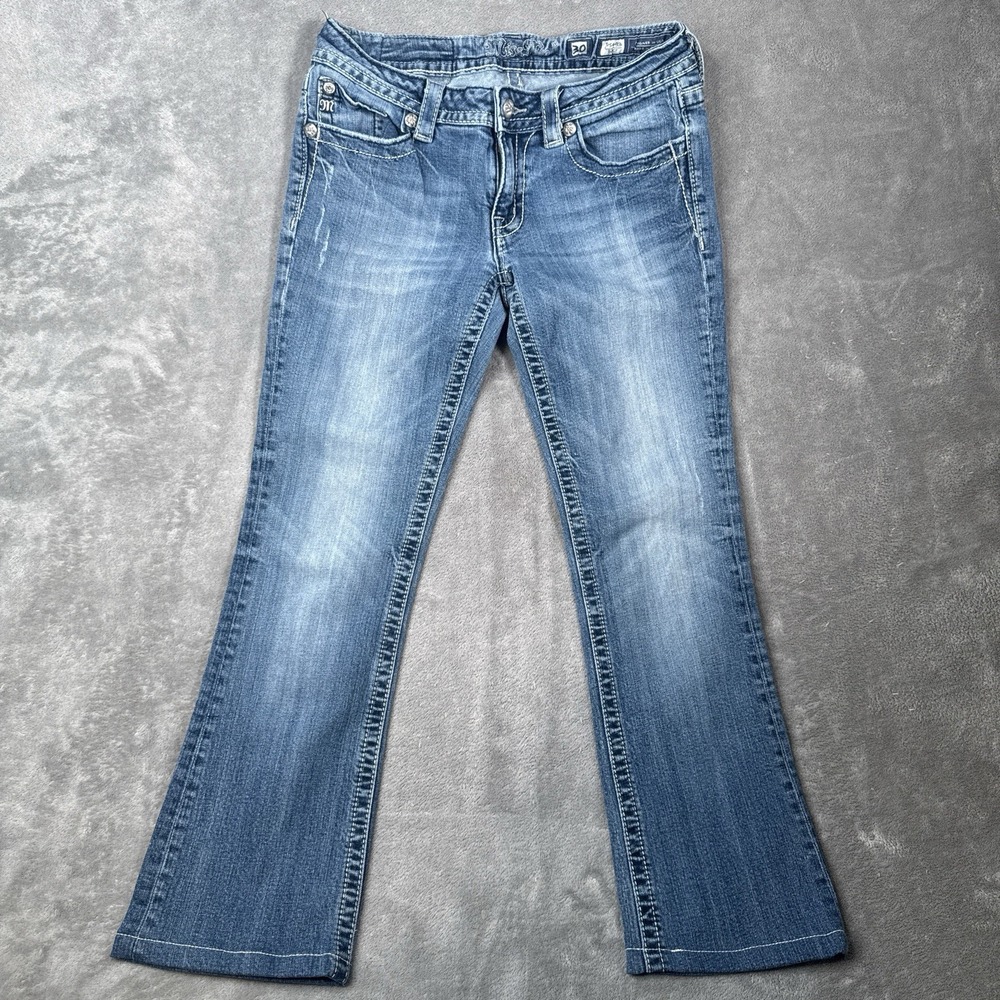Miss Me Jeans Womens 30 Blue Bootcut JP5645B Embellished Flap Pockets Denim